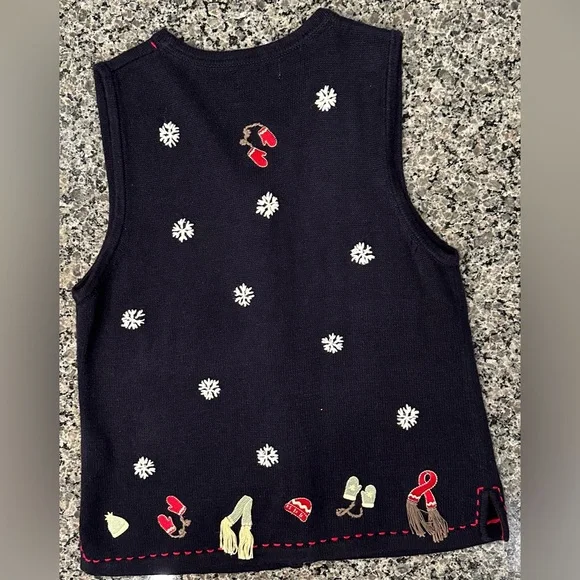 🎄VTG Christopher & Banks Hand Embroidered Christmas Knit Sweater Vest Size Med - Picture 6 of 16